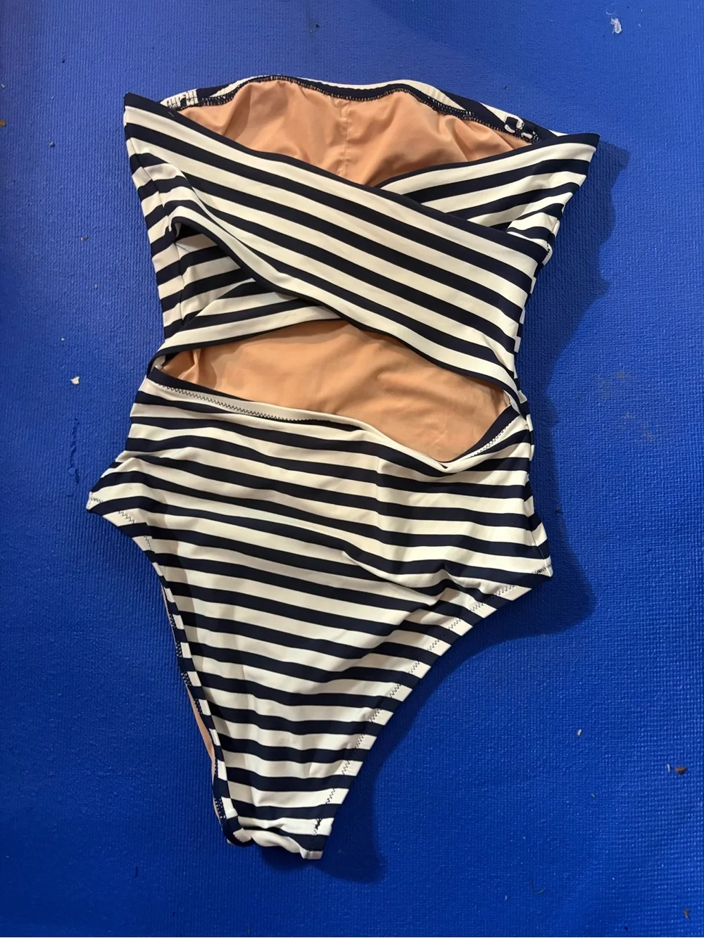 J.Crew Cross-Back Bandeau One-Piece Swimsuit in Classic Stripe 4 no straps